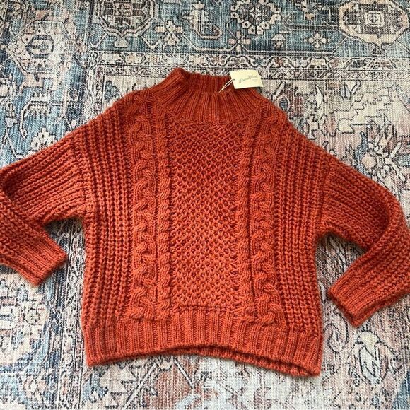 NWT Universal Thread Rust Chunky Cable Knit Mock Turtleneck Pullover Sweater M - Picture 6 of 9